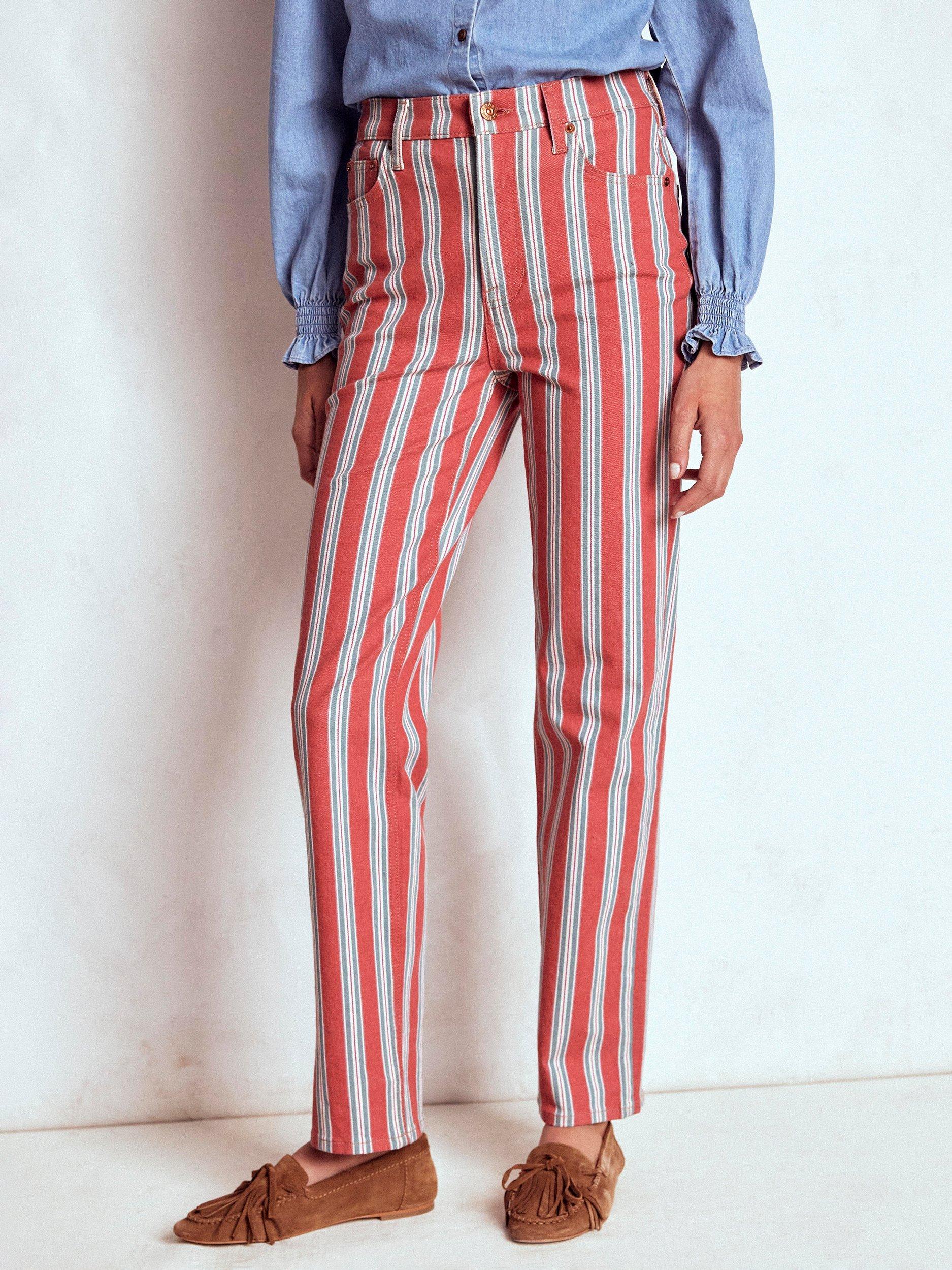 Product image 1 of 6, which shows Boden High Rise Stripe Jeans, Red/Multi, 29R