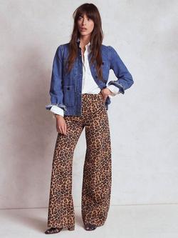 Boden High Rise Wide Leg Leopard Print Jeans, Multi, Multi