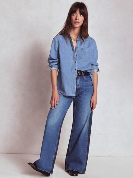Boden High Rise Wide Leg Contrast Pockets Jeans, Blue/Multi, Blue/Multi