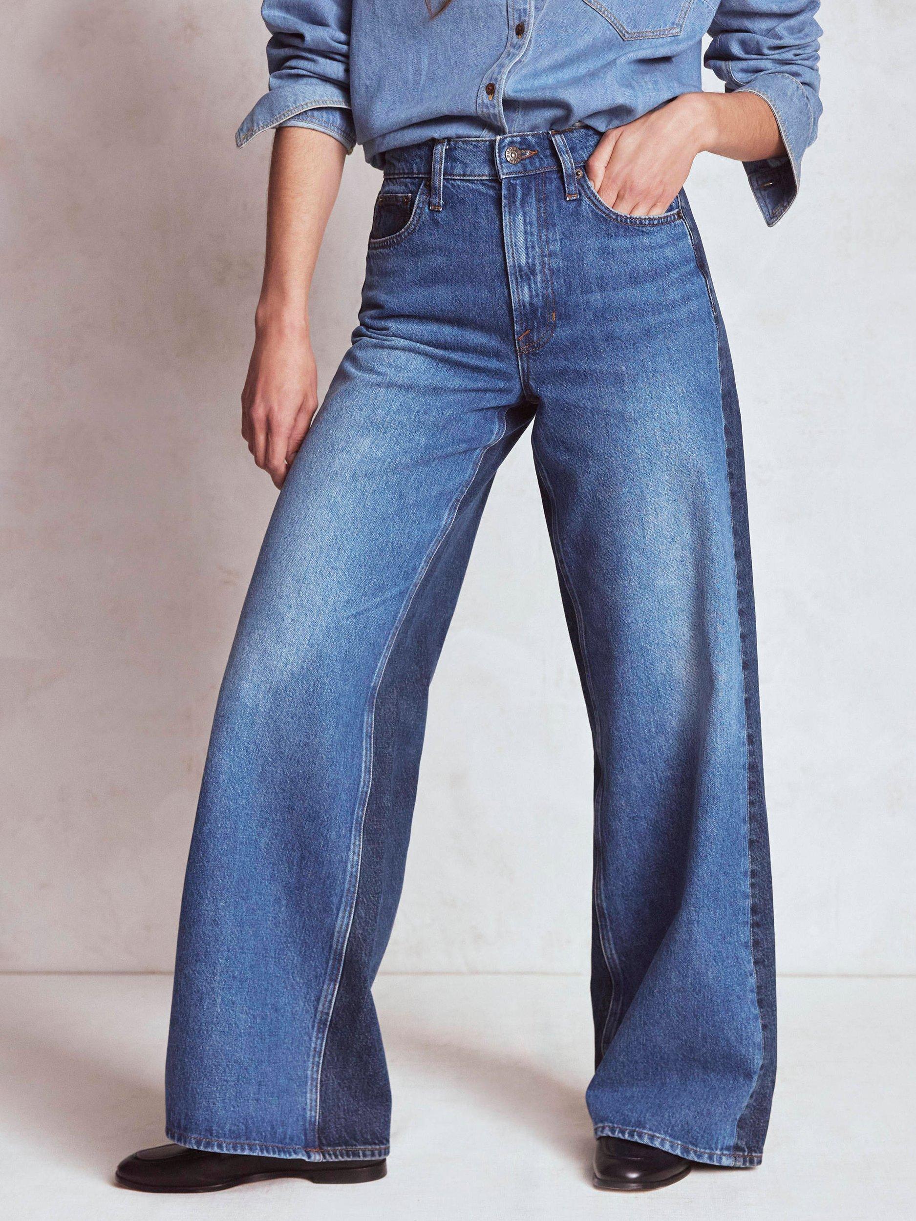Product image 4 of 7, which shows Boden High Rise Wide Leg Contrast Pockets Jeans, Blue/Multi, 27R