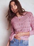 Boden Crochet Mix Stitch Jumper, Formica Pink
