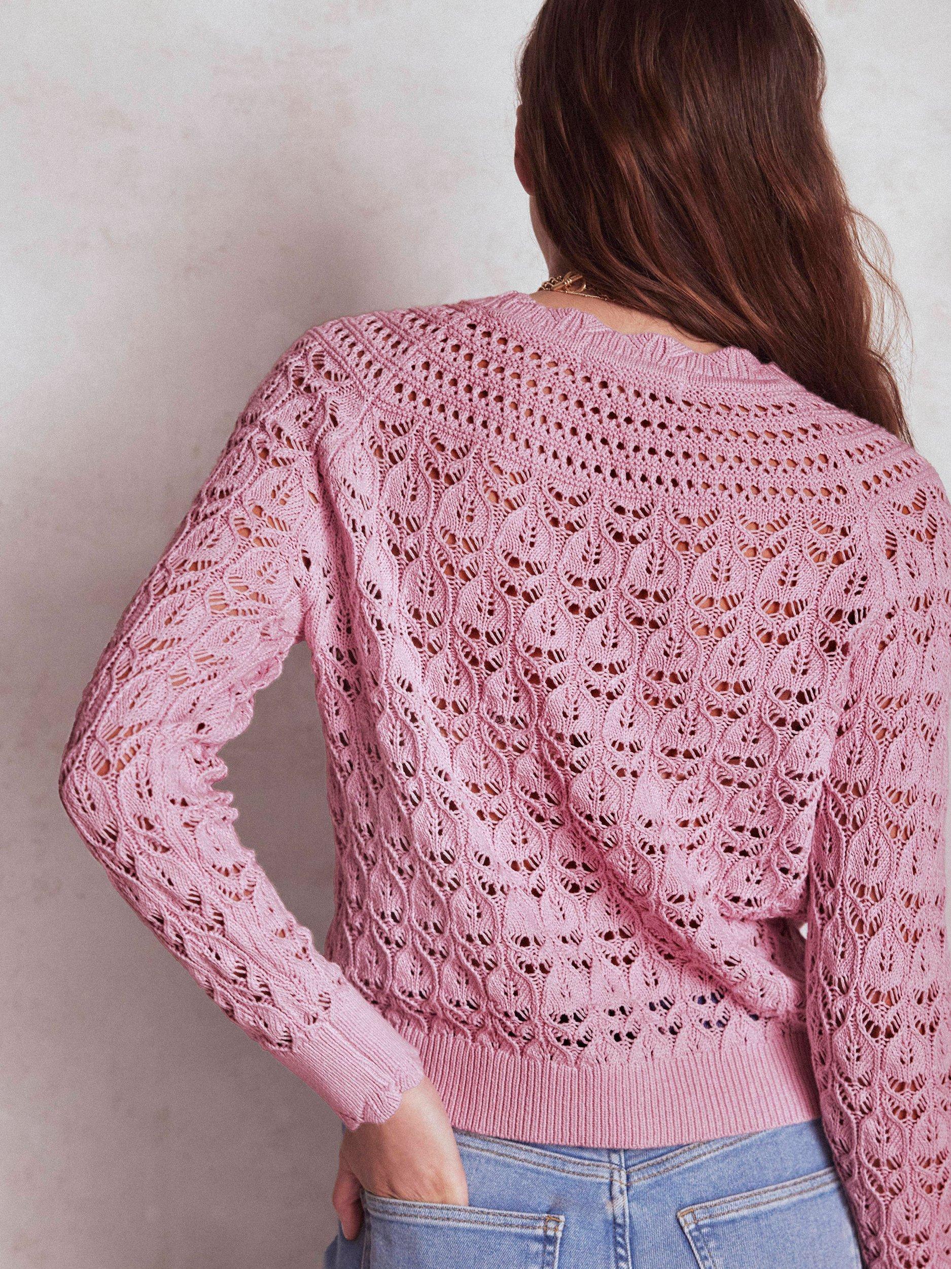 Product image 3 of 6, which shows Boden Crochet Mix Stitch Jumper, Formica Pink, XS