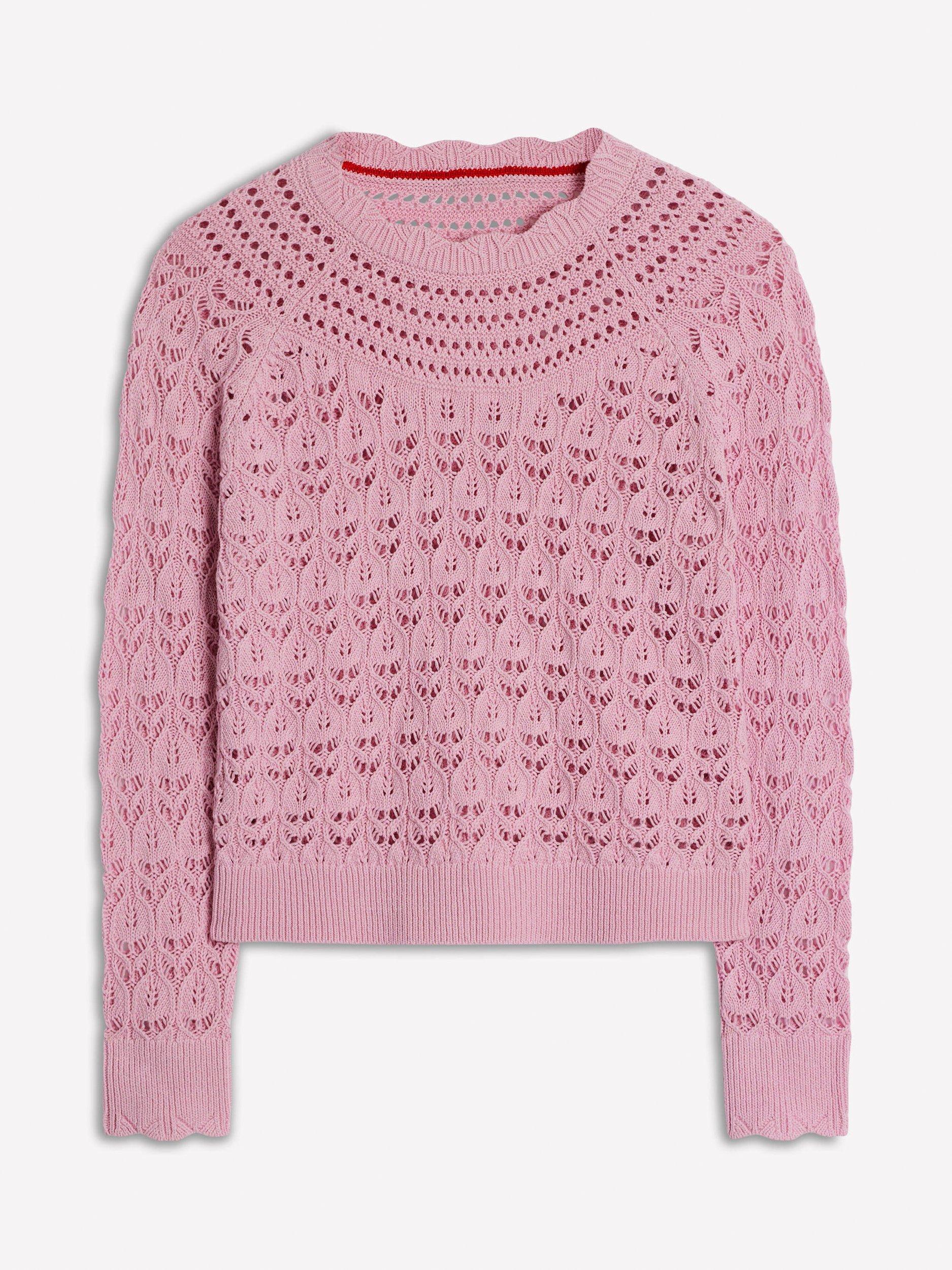 Product image 5 of 6, which shows Boden Crochet Mix Stitch Jumper, Formica Pink, XS