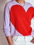 Boden Lydia Heart Pure Cashmere Jumper, Purple/Multi