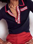 Boden Henley Colour Block T-Shirt, Navy