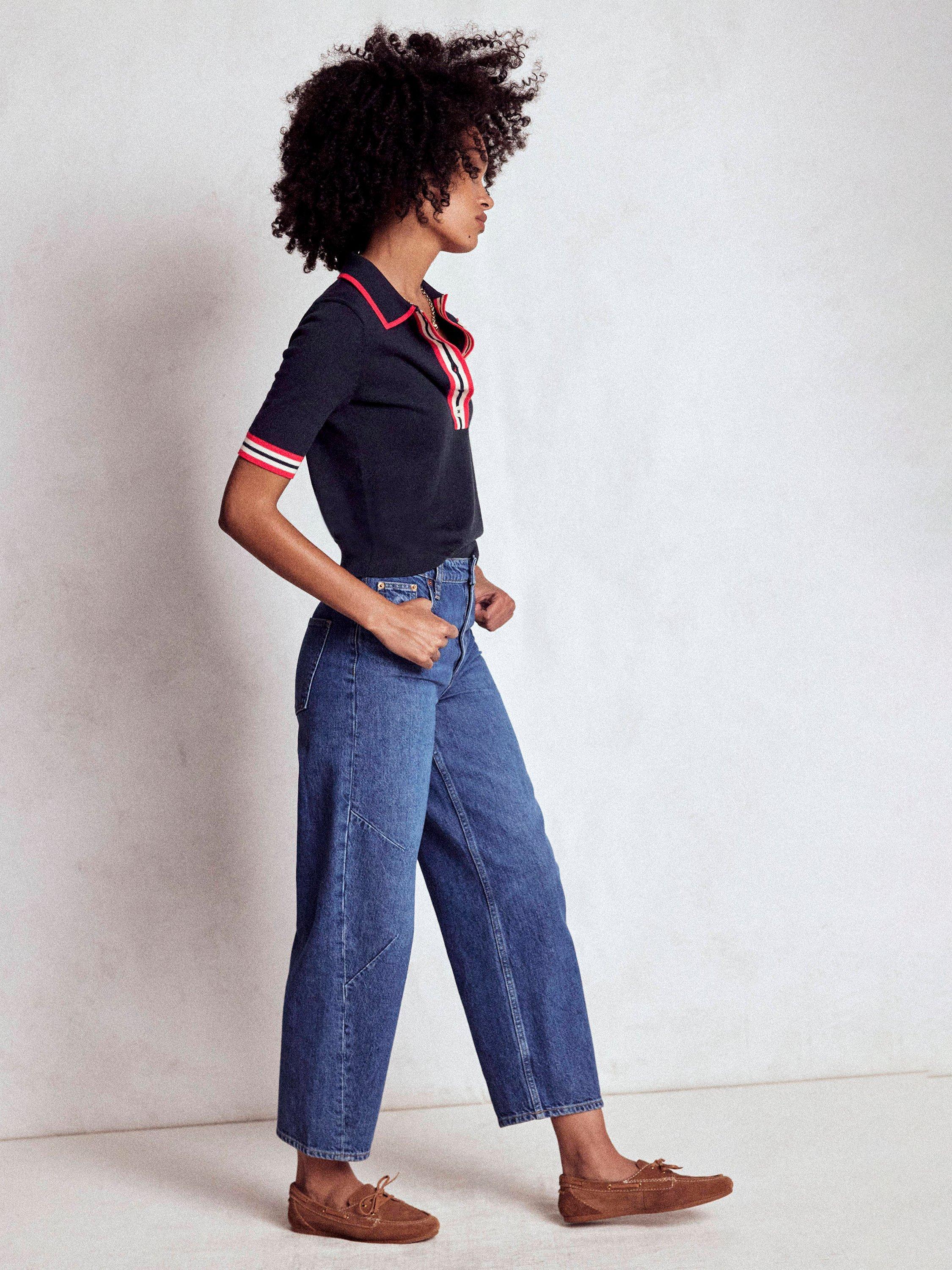 Product image 4 of 6, which shows Boden Henley Colour Block T-Shirt, Navy, S