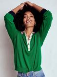 Boden Lara Relaxed Henley Top, Emerald/Multi