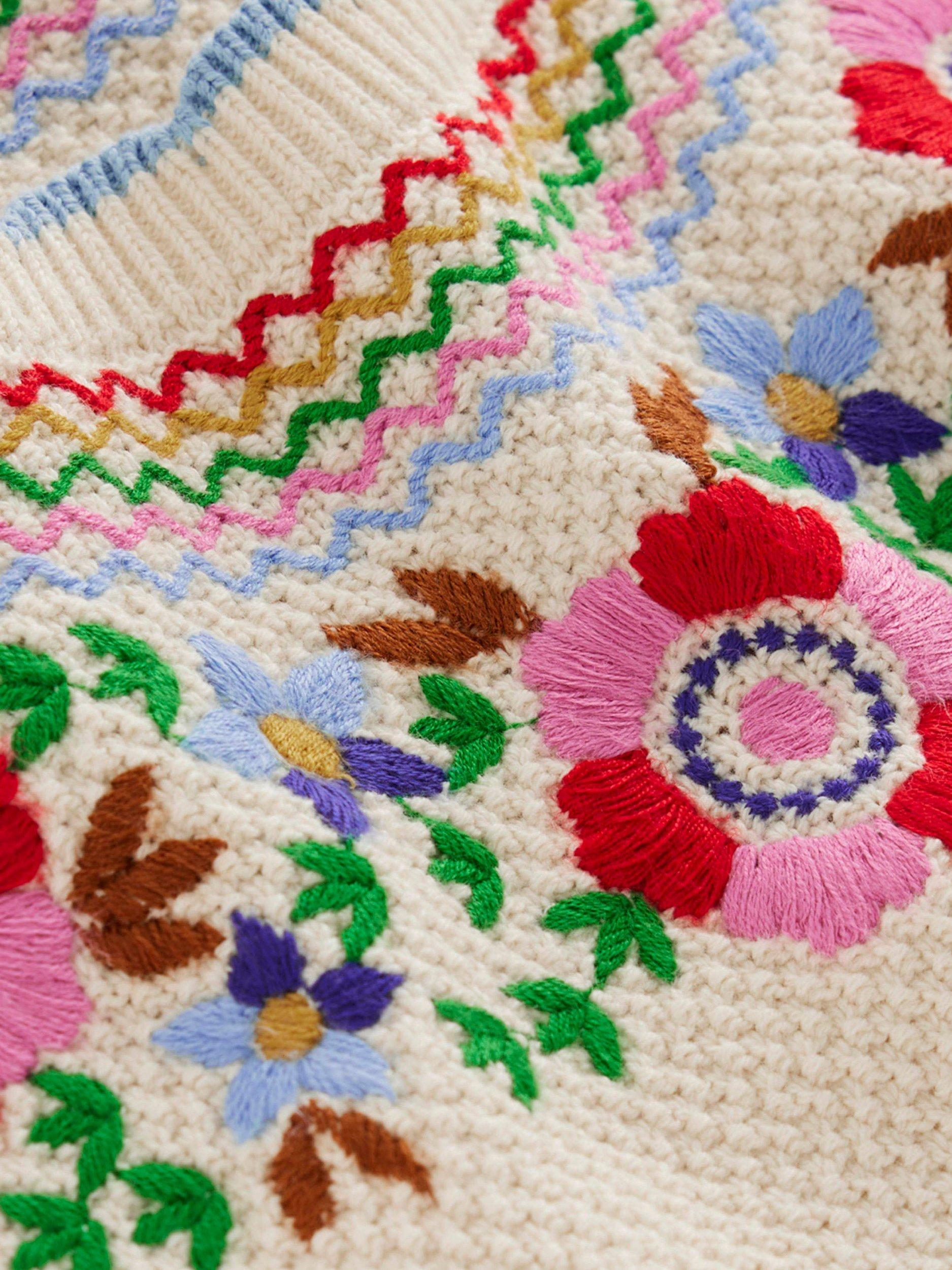 Product image 7 of 7, which shows Boden Embroidered Puff Sleeve Knit Top, Warm Ivory, XS