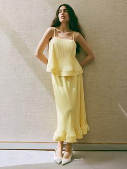 YAS Riva Plisse Midi Skirt, Yellow, Yellow