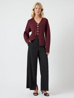 YAS Mikkala Buttoned V-Neck Top - view 2, Burgundy