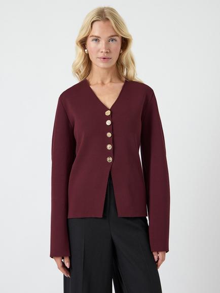 YAS Mikkala Buttoned V-Neck Top, Burgundy