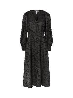 YAS Pirana V-Neck Midi Dress, Black - view 2, Black