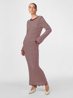 YAS Whiz Zig Zag Knit Dress, Burgundy/White - view 2, Burgundy/White