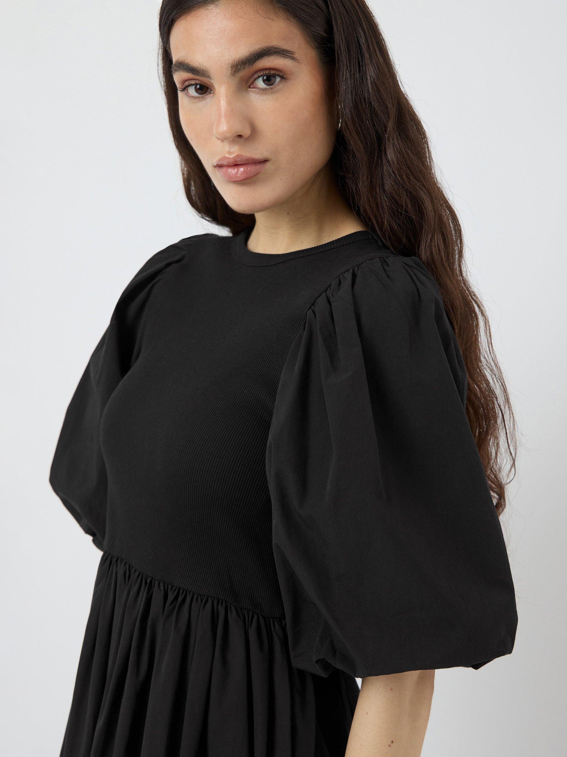 Product image 2 of 6, which shows YAS Miri Puff Sleeve Mini Dress, Black, XS