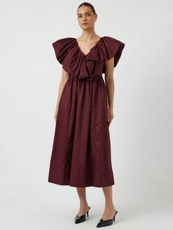YAS Salsy Ruffle Neck Midi Dress, Burgundy, Burgundy