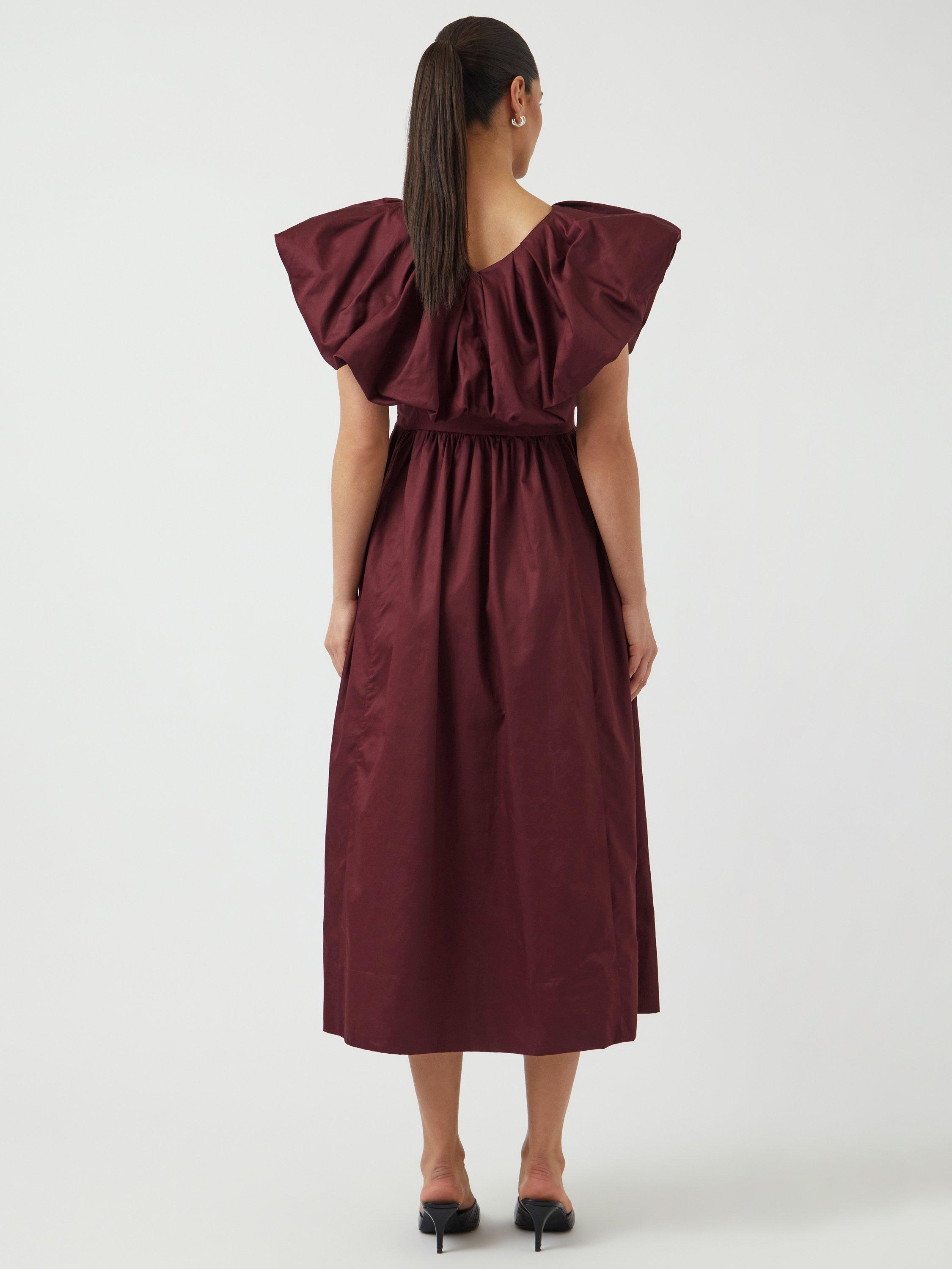 Product image 4 of 6, which shows YAS Salsy Ruffle Neck Midi Dress, Burgundy, 6