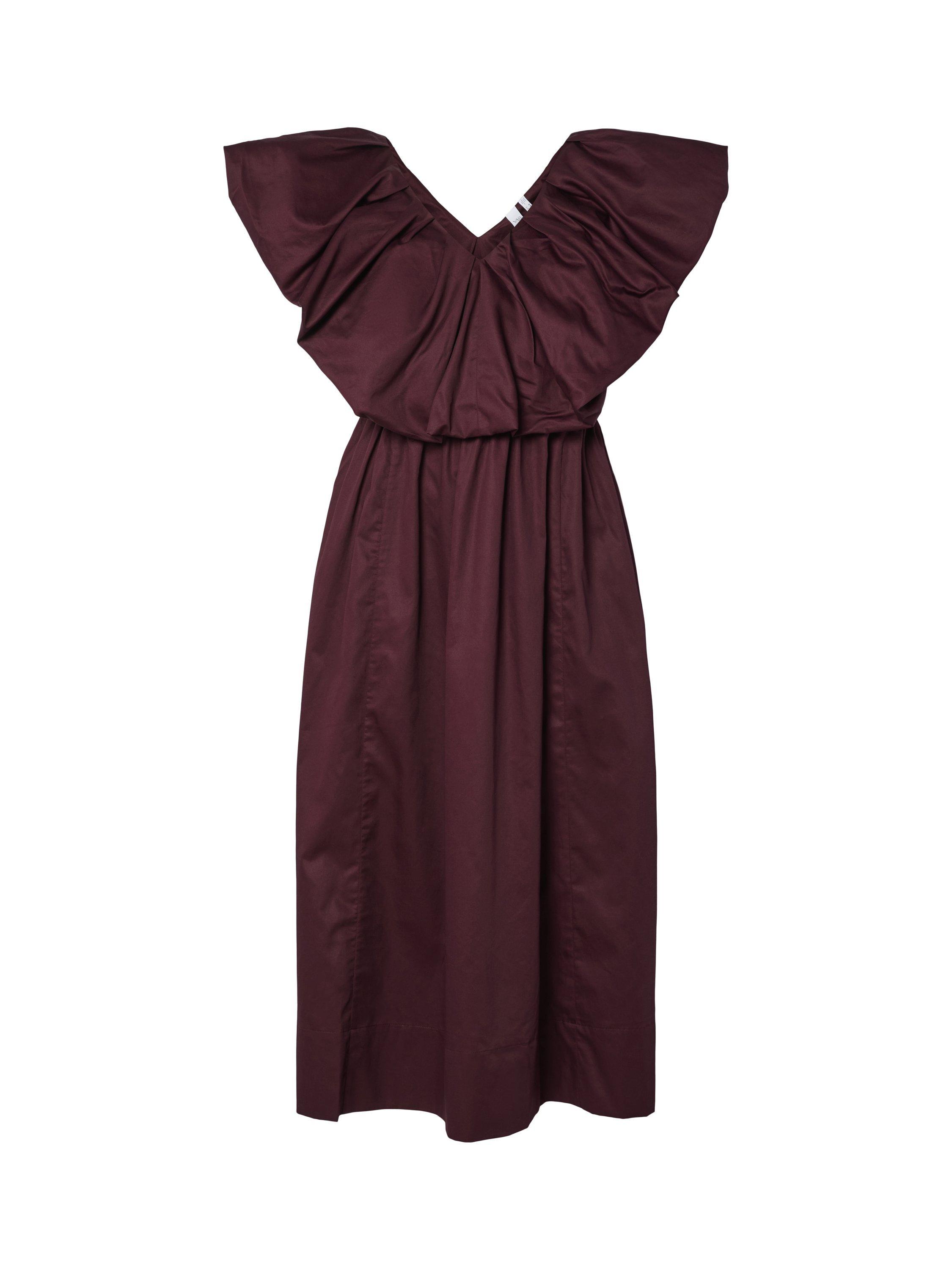 Product image 5 of 6, which shows YAS Salsy Ruffle Neck Midi Dress, Burgundy, 6