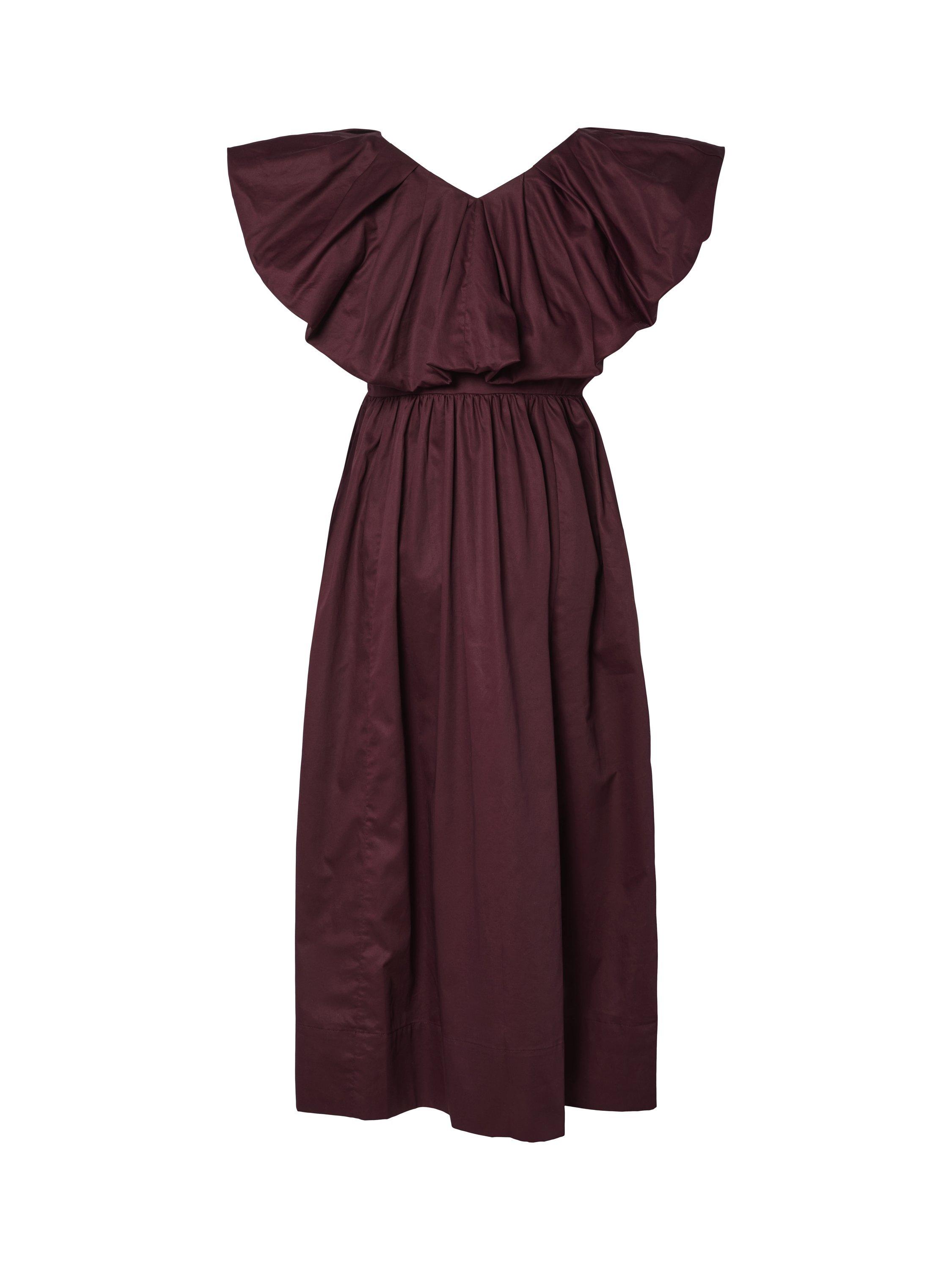Product image 6 of 6, which shows YAS Salsy Ruffle Neck Midi Dress, Burgundy, 6