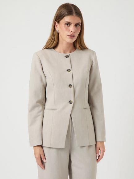 YAS Vesti Collarless Blazer, Grey, Grey
