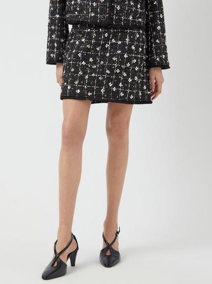 YAS Valends Tweed Mini Skirt, Black/White, Black/White