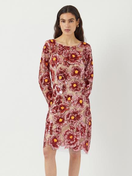YAS Milla Sequin Floral Mini Dress, Pink/Multi - view 2, Pink/Multi