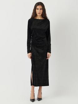 YAS Yastillia Boat Neck Long Sleeve Velvet Midi Dress, Black