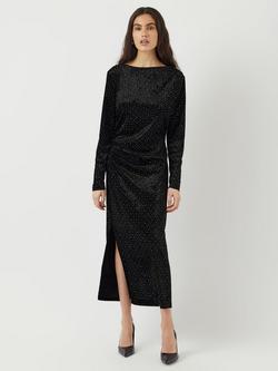 YAS Yastillia Boat Neck Long Sleeve Velvet Midi Dress - view 2, Black
