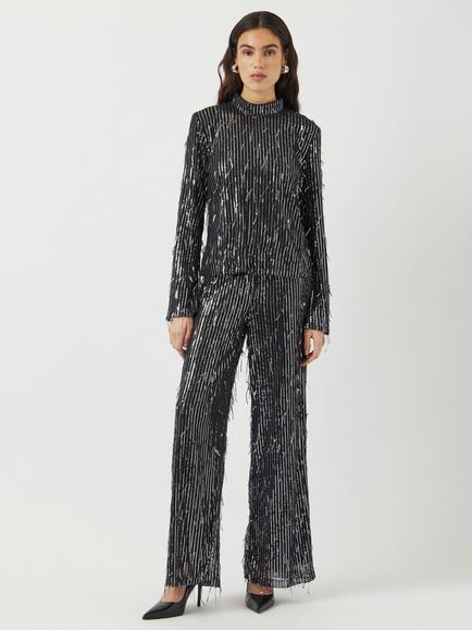 YAS Yaslantra Wide Leg Embellished Trousers, Black, Black