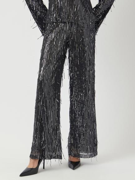 YAS Yaslantra Wide Leg Embellished Trousers, Black - view 2, Black