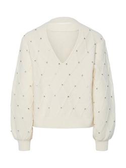 YAS Emis Diamante Knit Jumper, Cream, Cream