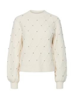 YAS Emis Diamante Knit Jumper, Cream - view 2, Cream