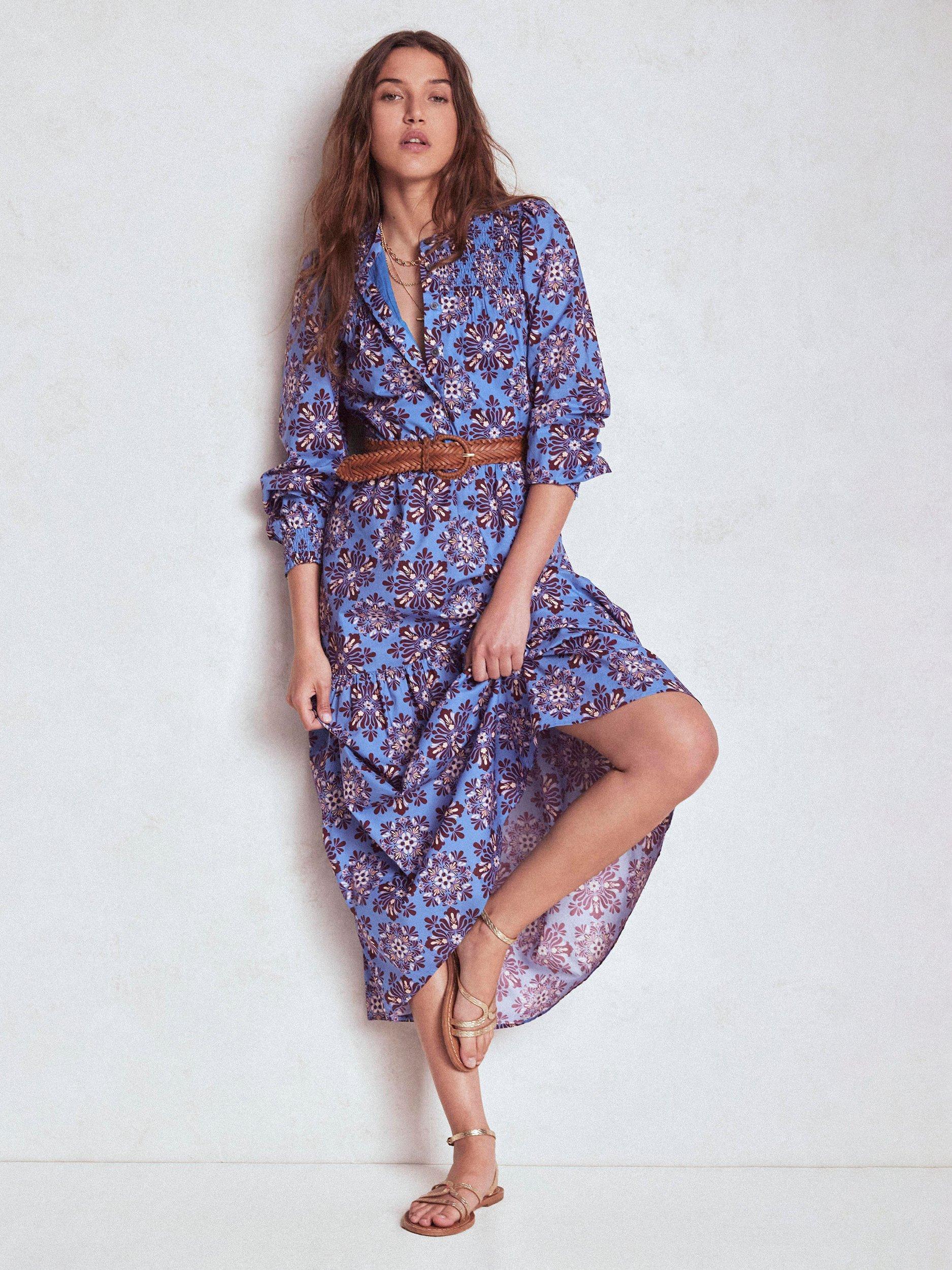 Product image 1 of 6, which shows Boden Cecily Floral Midi Dress, Blue/Multi, 8
