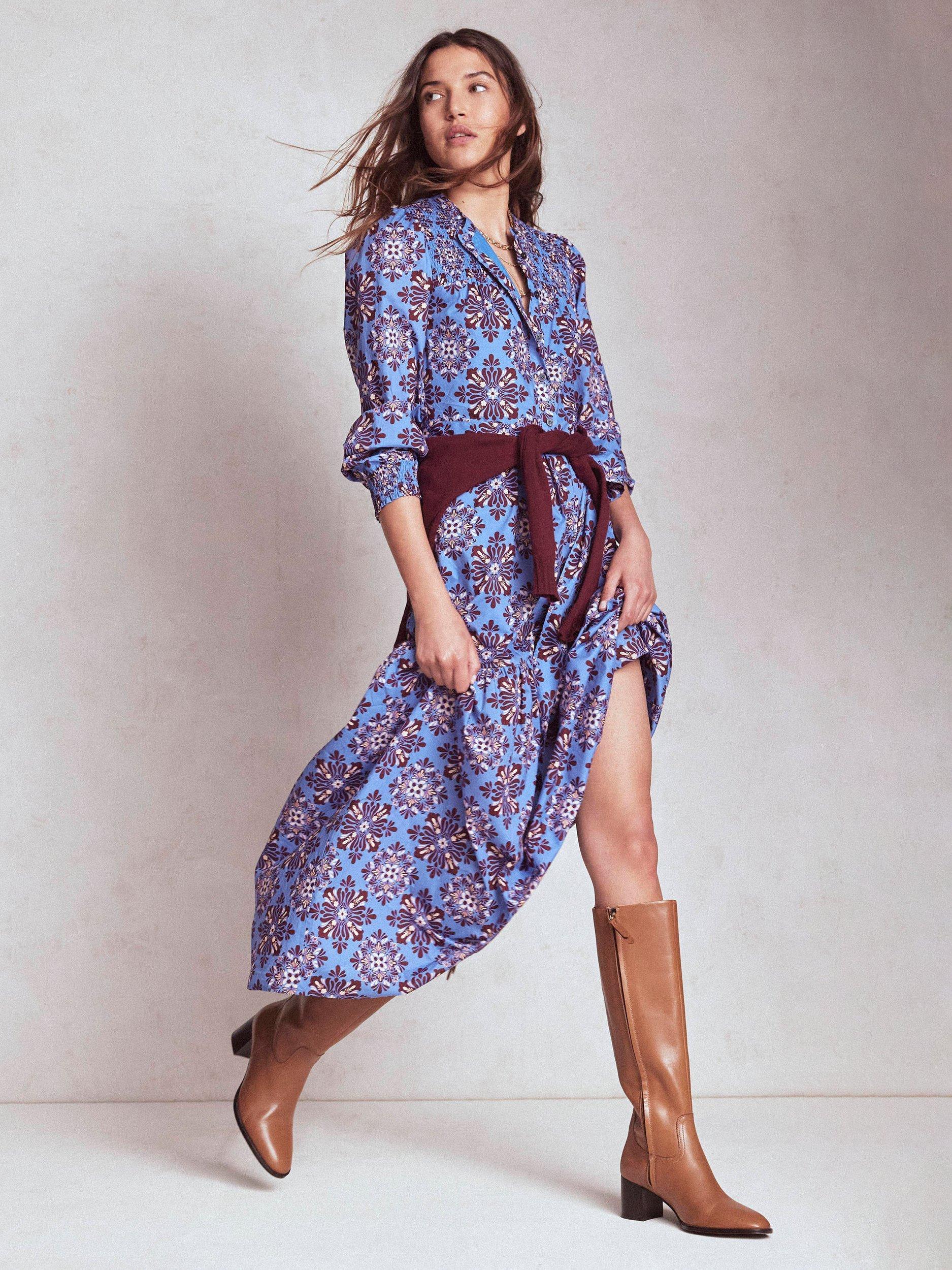 Product image 5 of 6, which shows Boden Cecily Floral Midi Dress, Blue/Multi, 8