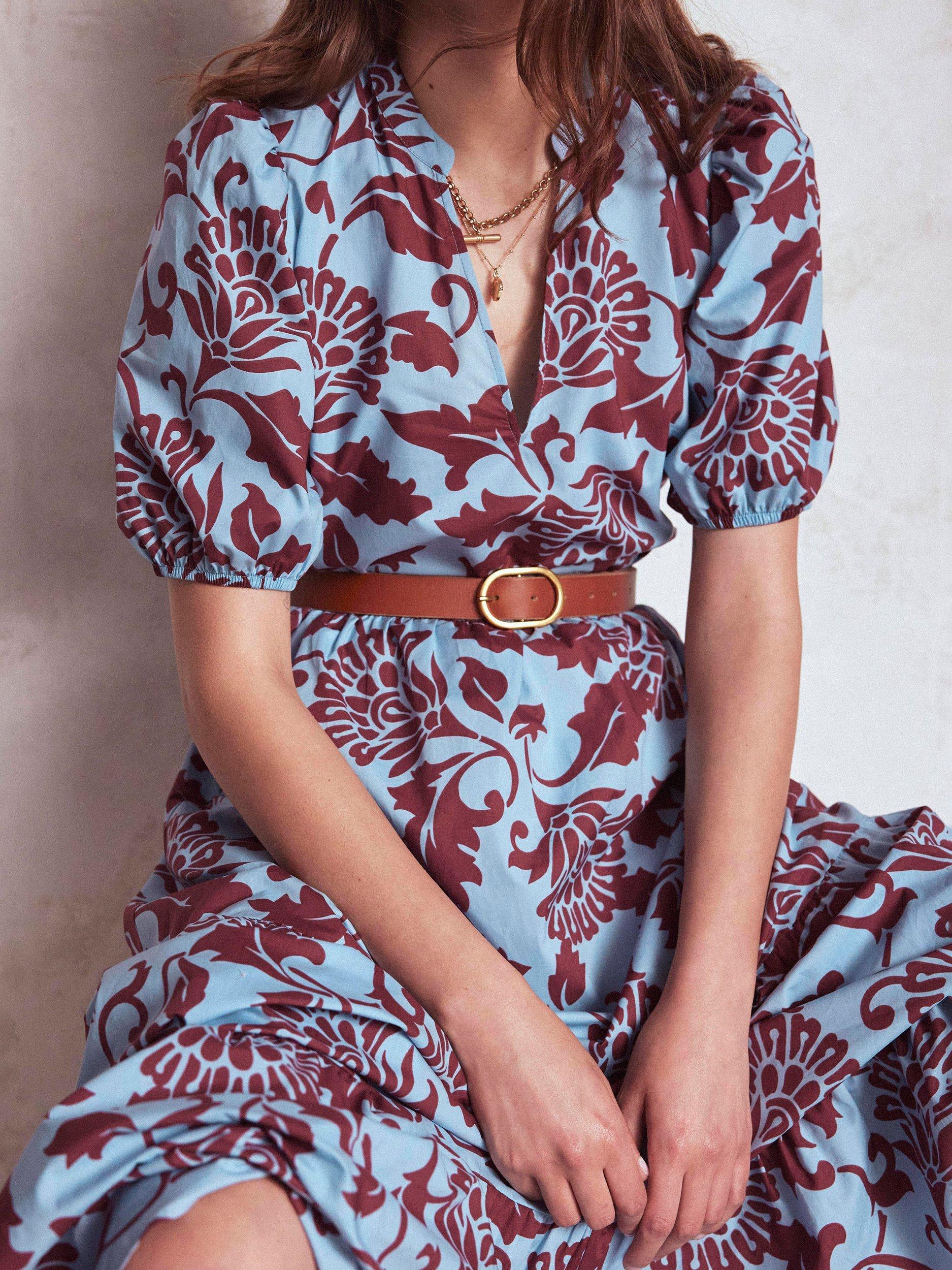 Product image 2 of 5, which shows Boden Christabel Floral Midi Dress, Blue/Multi, 10