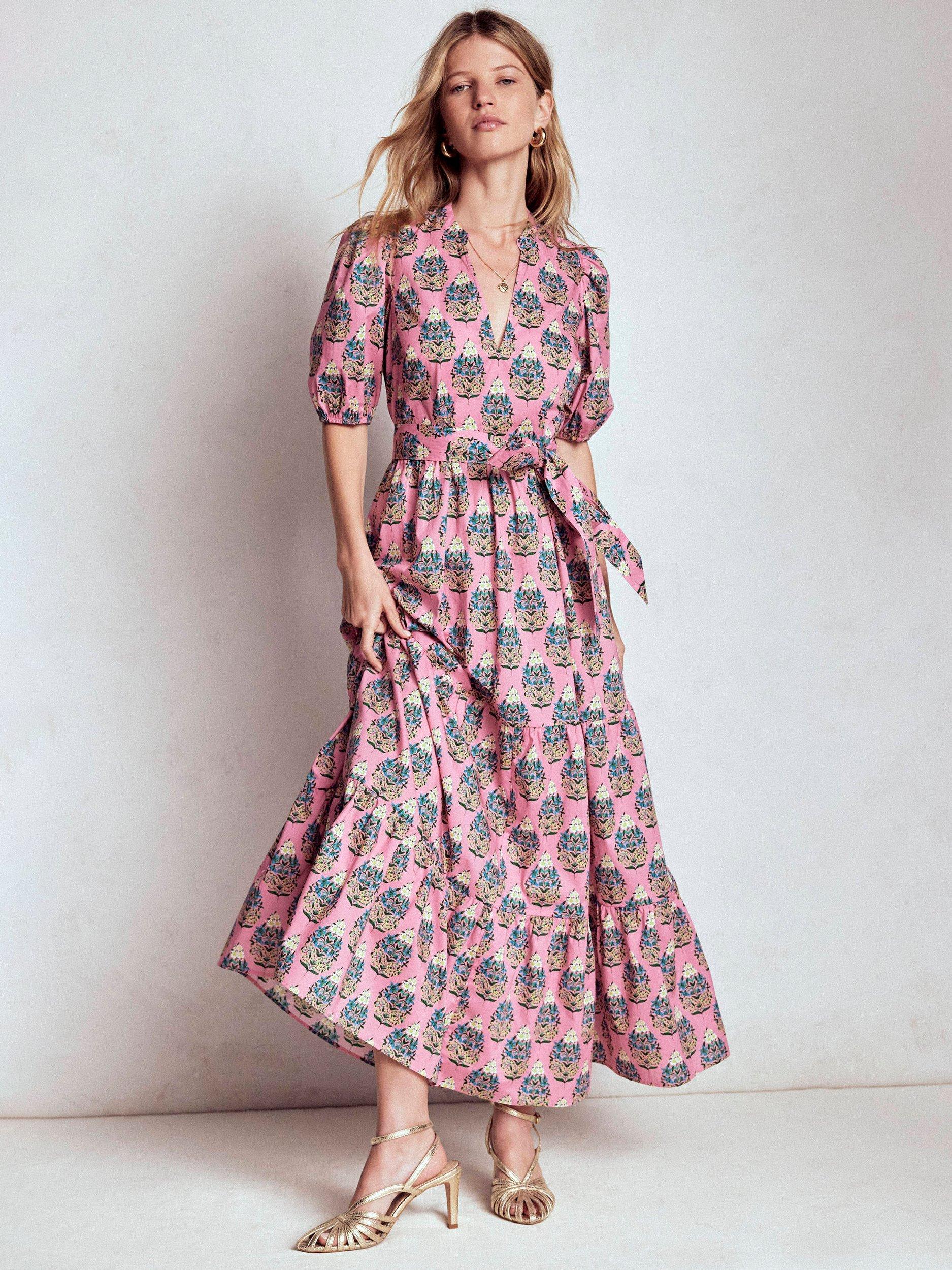 Product image 1 of 6, which shows Boden Christabel Floral Midi Dress, Pink/Multi, 10