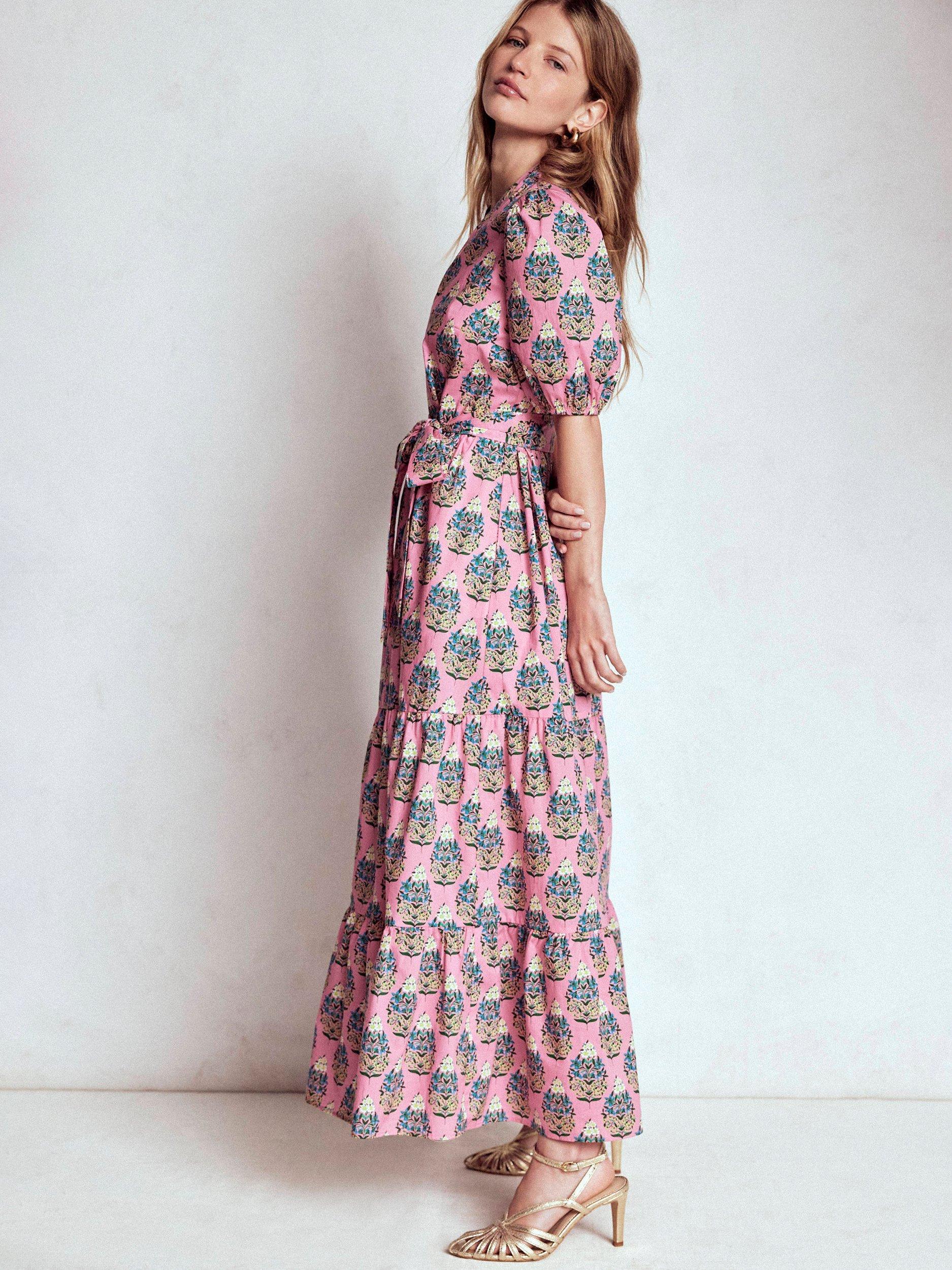 Product image 4 of 6, which shows Boden Christabel Floral Midi Dress, Pink/Multi, 10