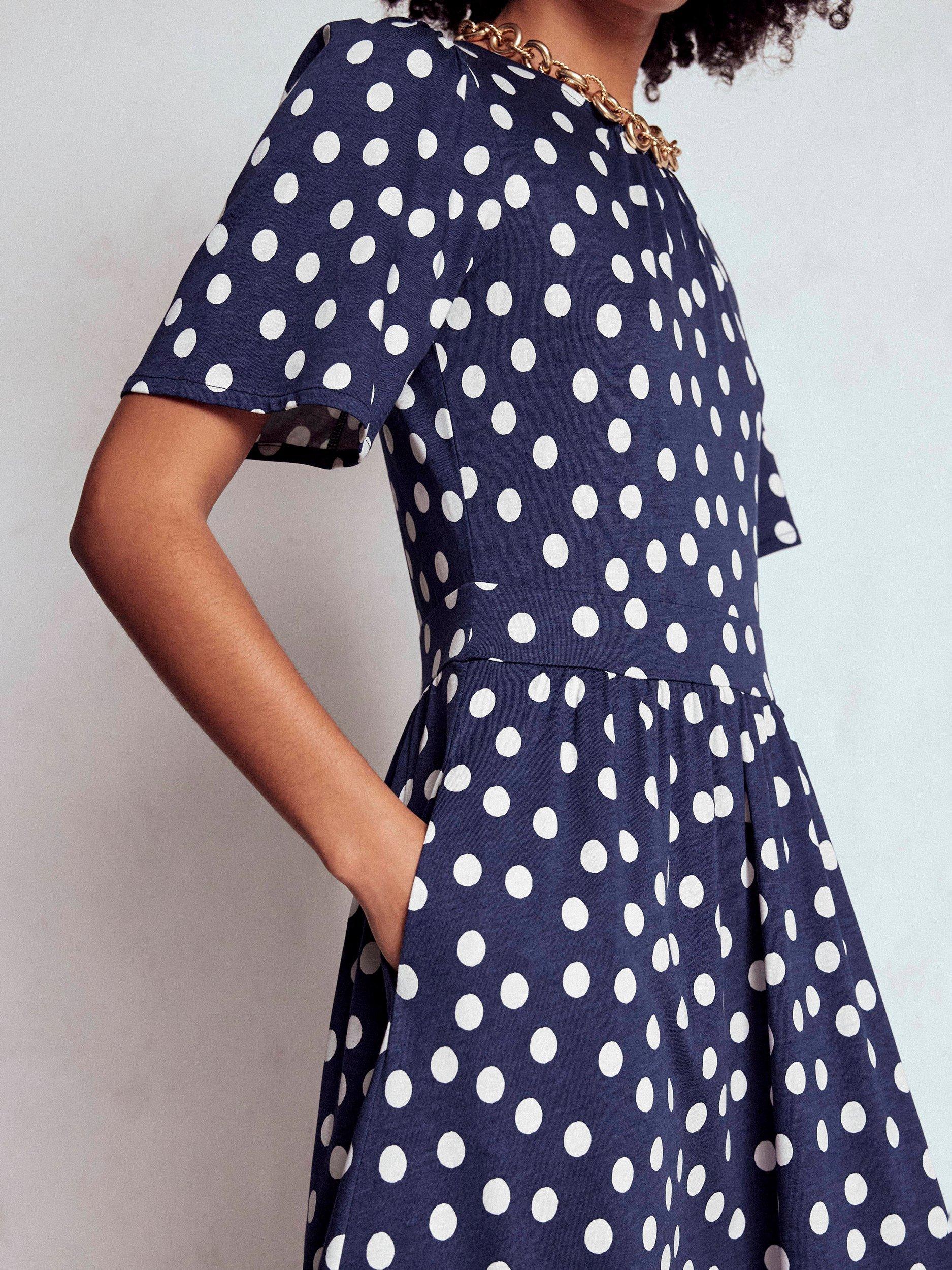 Product image 2 of 6, which shows Boden Louisa Polka Dot Midi Dress, Navy/Multi, 10