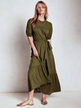 Boden Lorelei Broderie Detail Tiered Dress, Woodland Green