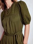 Boden Lorelei Broderie Detail Tiered Dress, Woodland Green