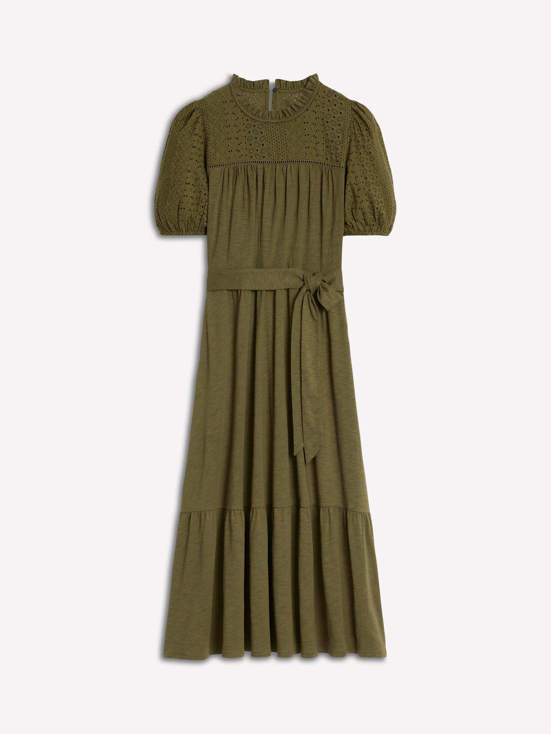Product image 7 of 7, which shows Boden Lorelei Broderie Detail Tiered Dress, Woodland Green, 8