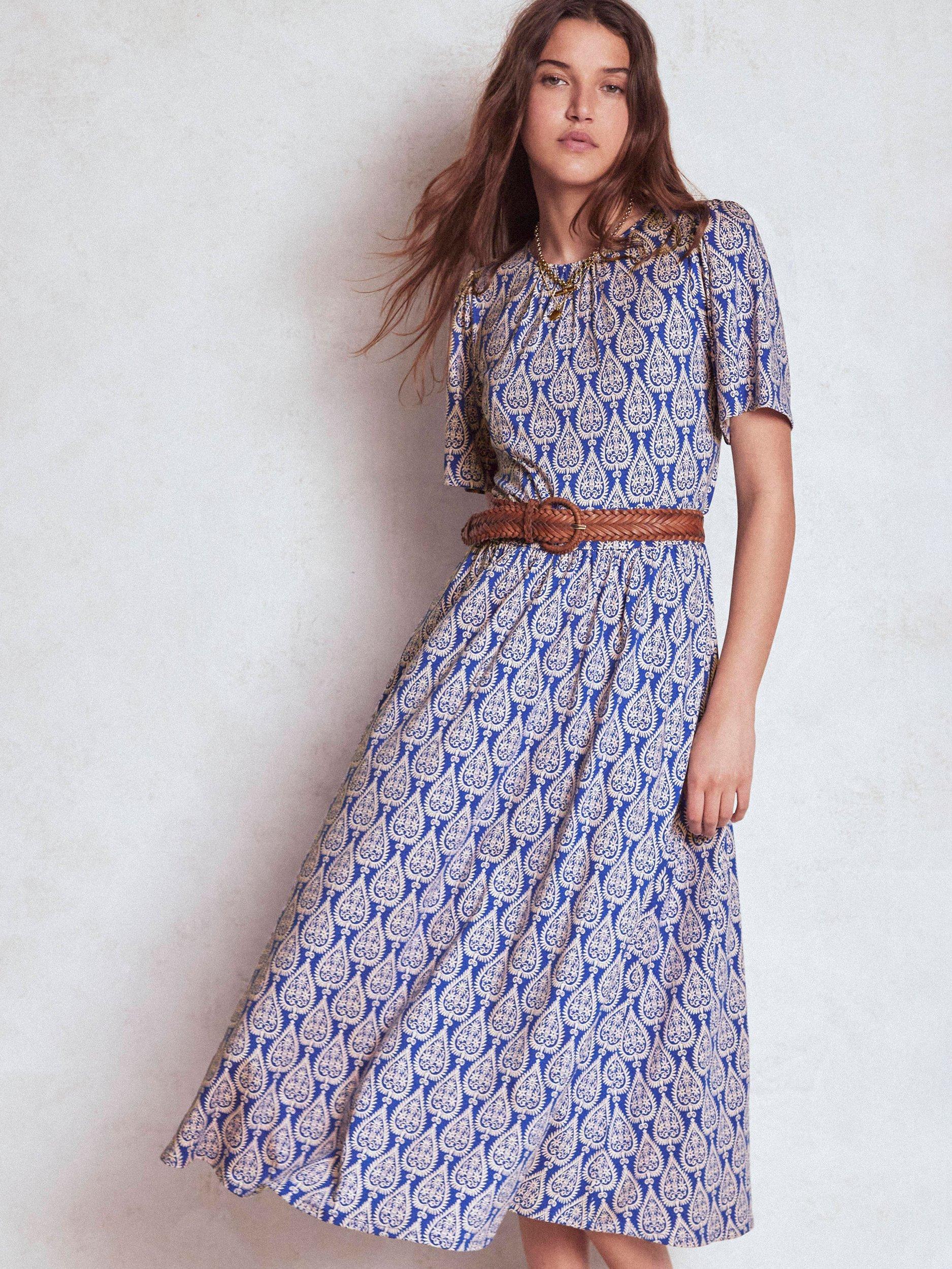 Product image 1 of 5, which shows Boden Louisa Abstract Geometric Jersey Dress, Blue/Multi, 8