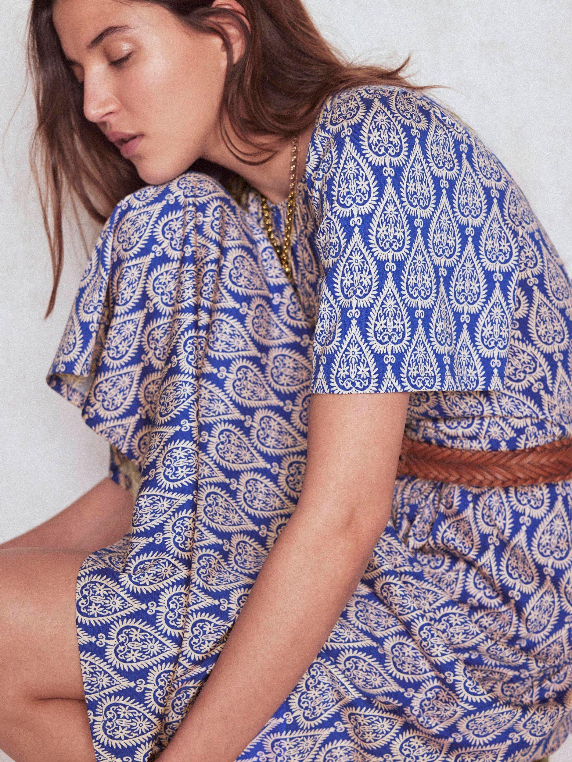 Product image 2 of 5, which shows Boden Louisa Abstract Geometric Jersey Dress, Blue/Multi, 8