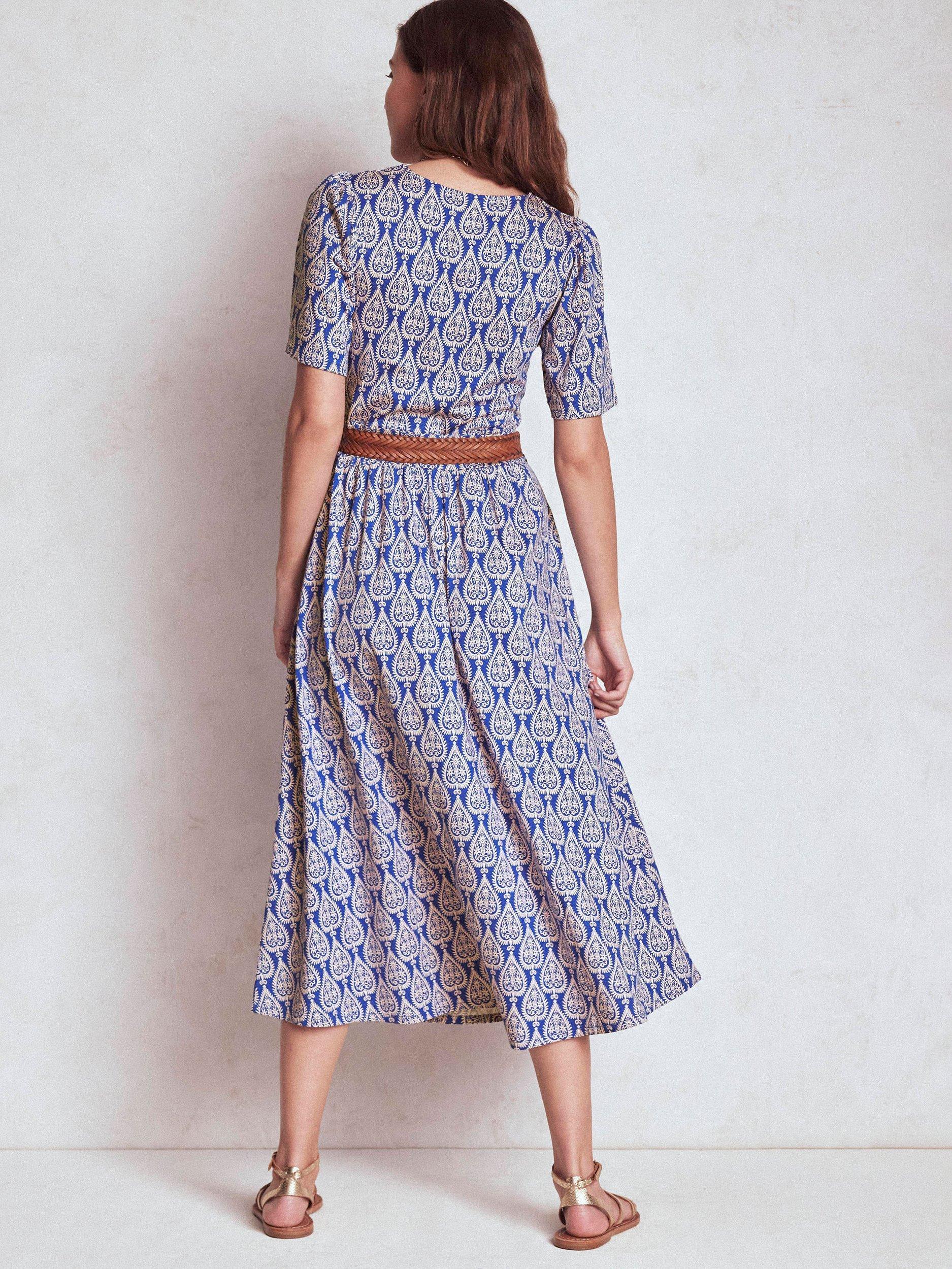 Product image 3 of 5, which shows Boden Louisa Abstract Geometric Jersey Dress, Blue/Multi, 8