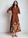 Boden Mae Floral Linen Rich Shirt Dress, Russet