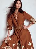 Boden Mae Floral Linen Rich Shirt Dress, Russet