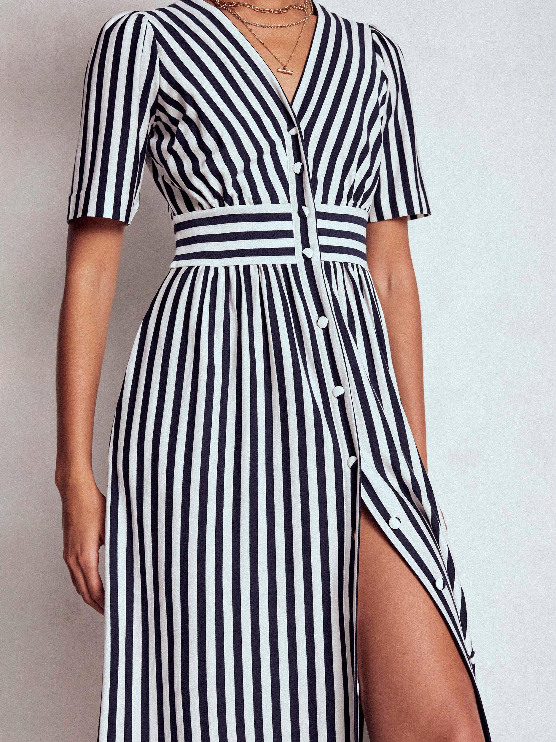 Product image 2 of 6, which shows Boden Natalia Stripe Tea Dress, Navy/Ivory, 8