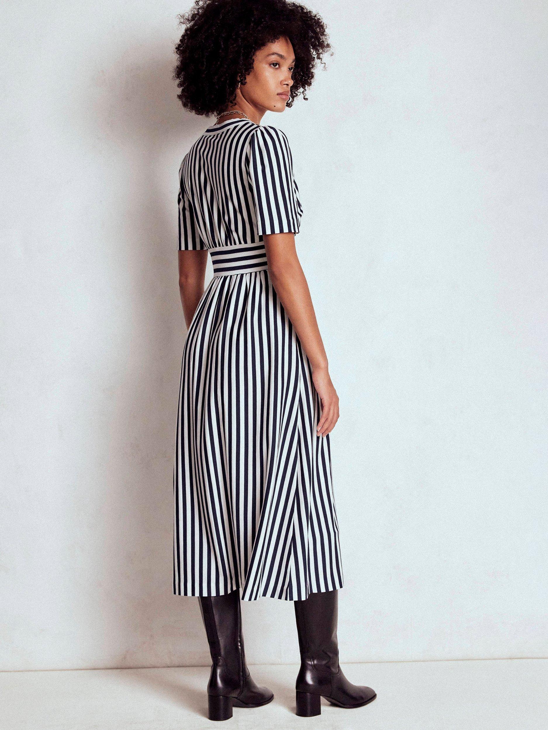 Product image 3 of 6, which shows Boden Natalia Stripe Tea Dress, Navy/Ivory, 8