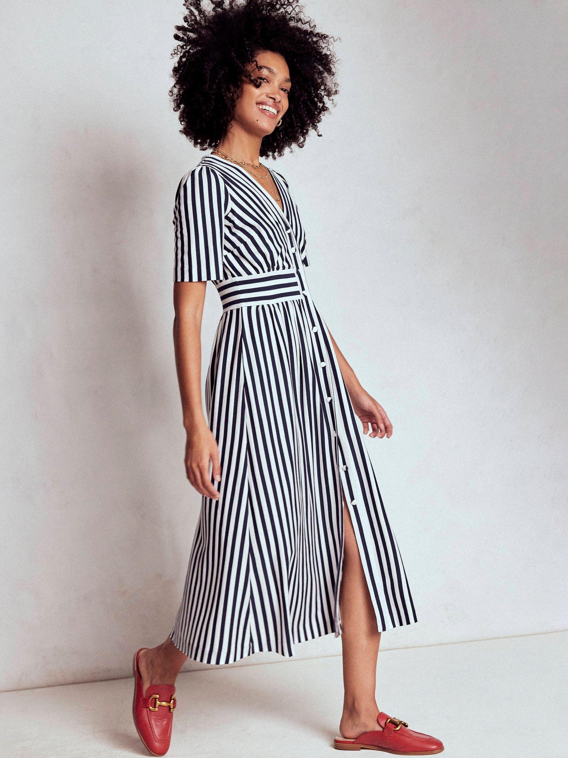 Product image 5 of 6, which shows Boden Natalia Stripe Tea Dress, Navy/Ivory, 8