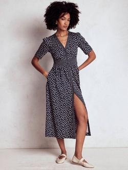 Boden Natalia Spot Tea Dress, Navy/Multi, Navy/Multi