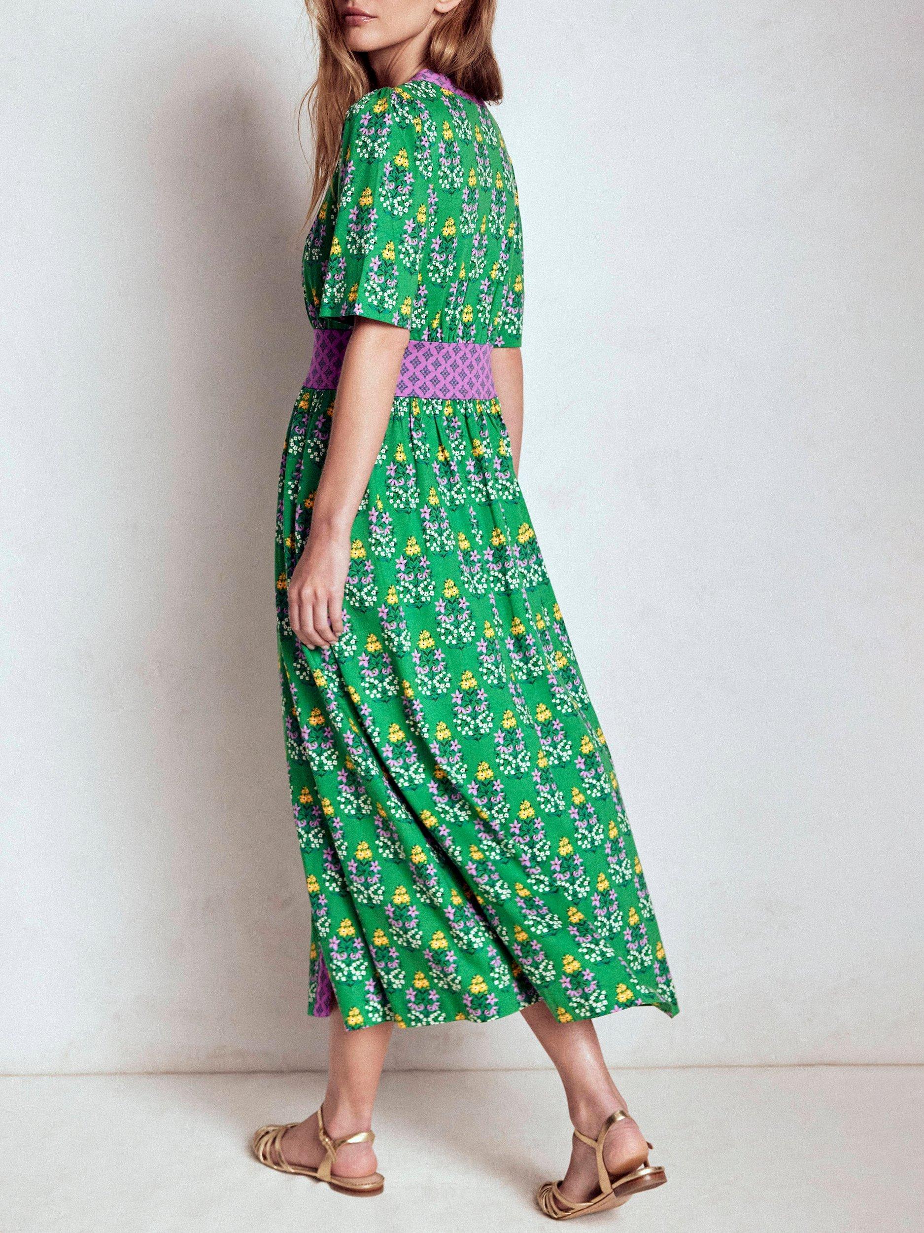 Product image 3 of 7, which shows Boden Natalia Floral Tea Dress, Emerald/Multi, 8